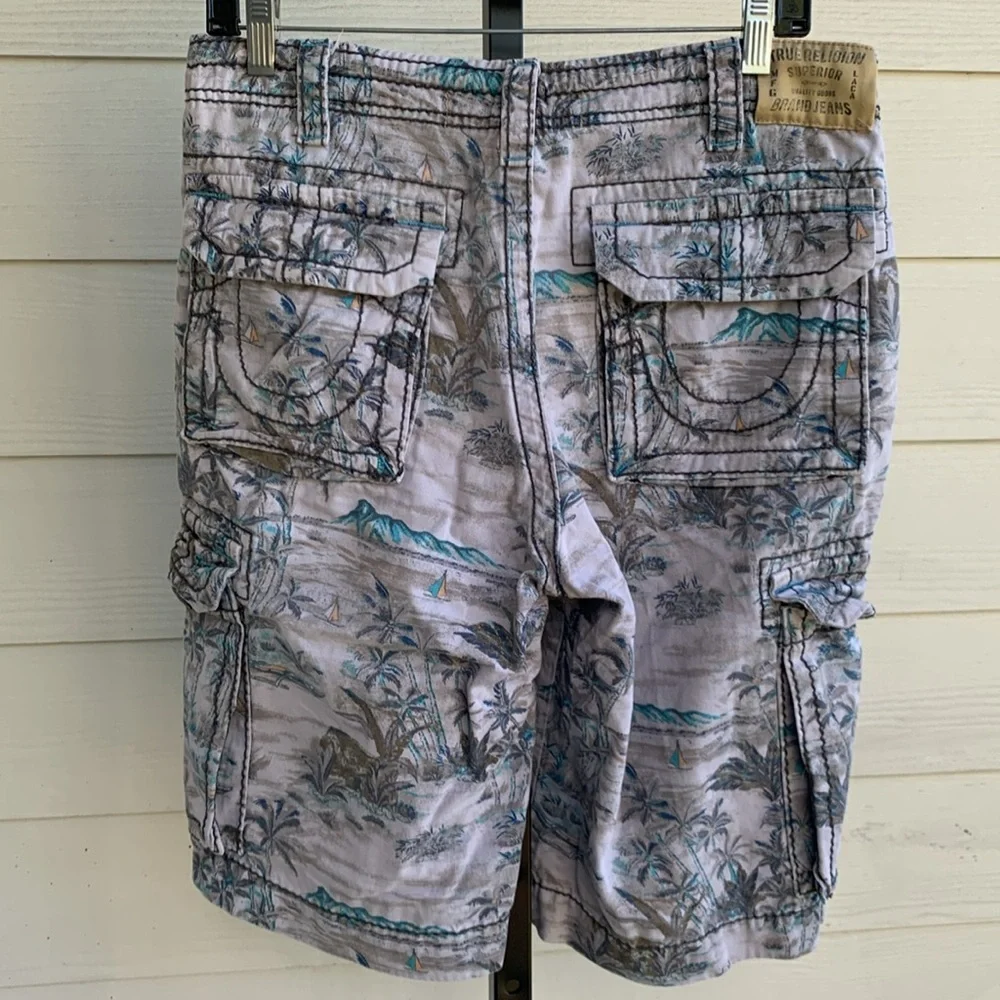 Y2k True religion isacc big t cargo palm tree print mens shorts 28